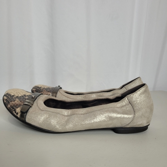 AGL Monika Snakeskin Cap Toe Soft Metallic Leather Ballet Flat - Size 11 / 41 - Picture 5 of 16